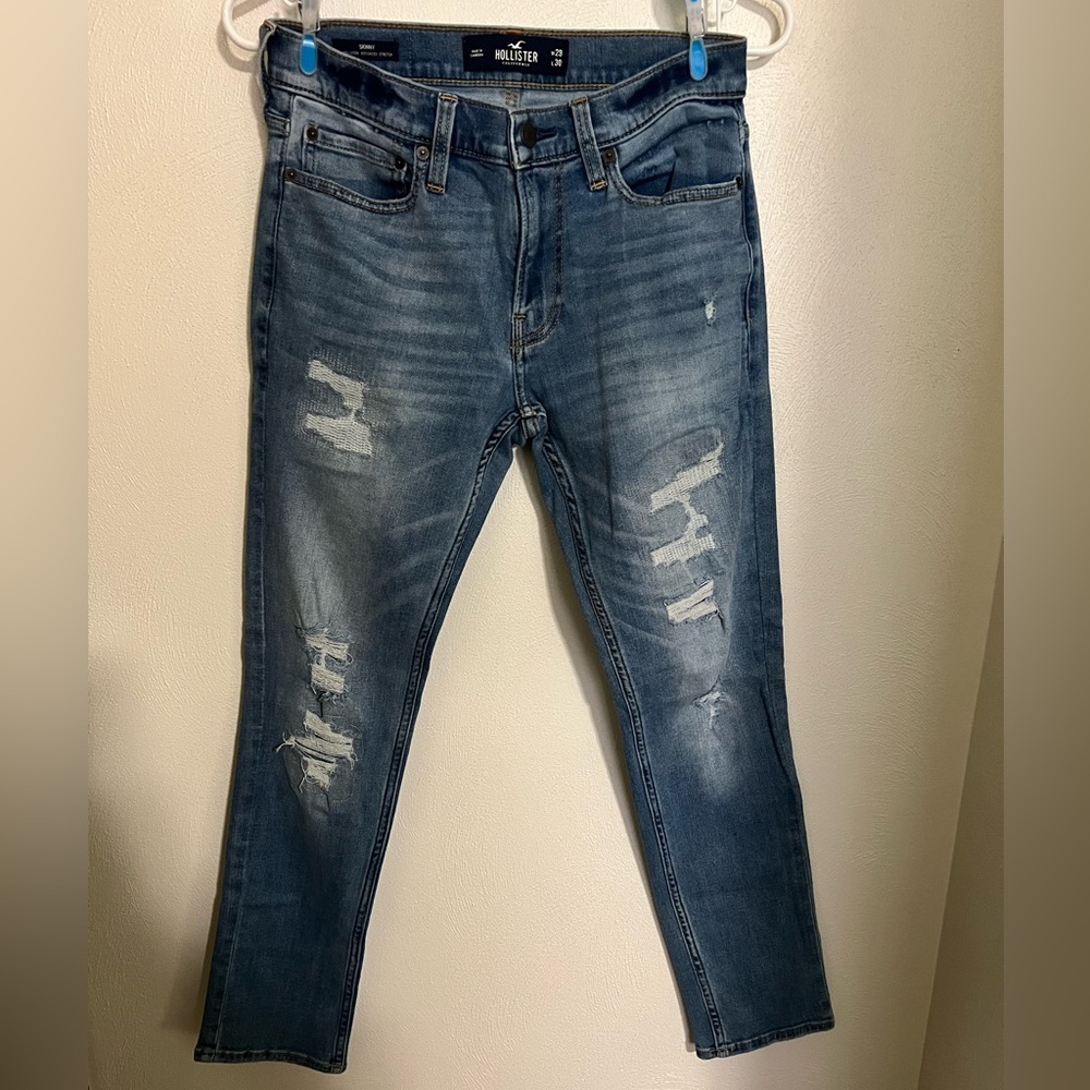 HOLLISTER Classic Slim Skinny Medium Wash Distressed Denim Jeans Boy's Sz 29x30
